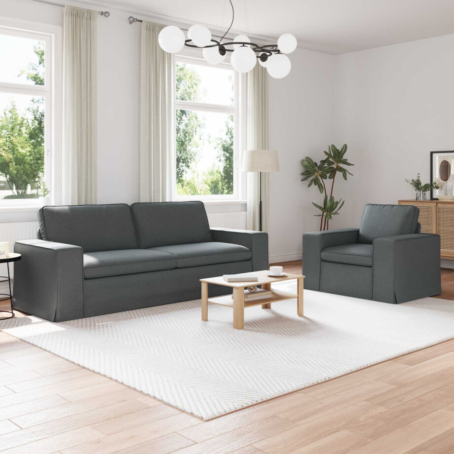 vidaXL Bankstel 2 pcs Donkergrijs 222 x 80 x 82 cm Stof afbeelding 1