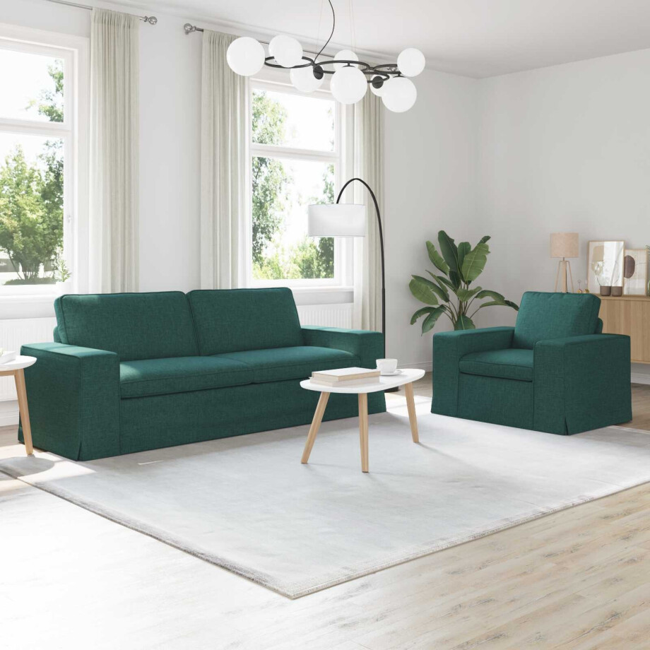 vidaXL Bankstel 2 pcs Donkergroen 222 x 80 x 82 cm Stof afbeelding 1