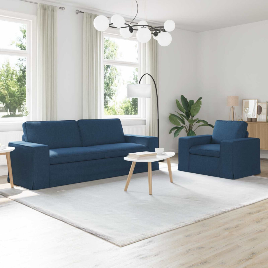 vidaXL Bankstel 2 pcs Blauw 222 x 80 x 82 cm Stof vidaXL Bankstel 2 pcs Blauw 222 x 80 x 82 cm Stof afbeelding 1