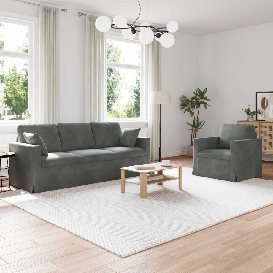 vidaXL Bankstel 2 pcs Donkergrijs 198 x 78 x 80 cm Fluweel afbeelding 1