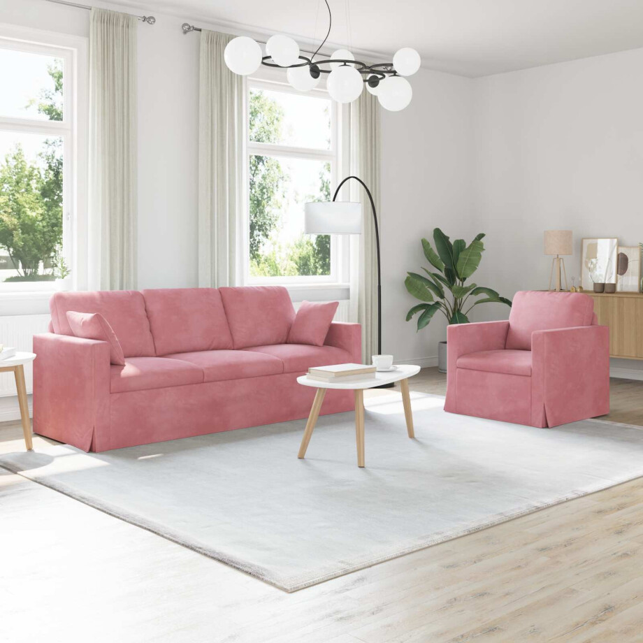 vidaXL Bankstel 2 pcs Roze 198 x 78 x 80 cm Fluweel vidaXL Bankstel 2 pcs Roze 198 x 78 x 80 cm Fluweel afbeelding 1