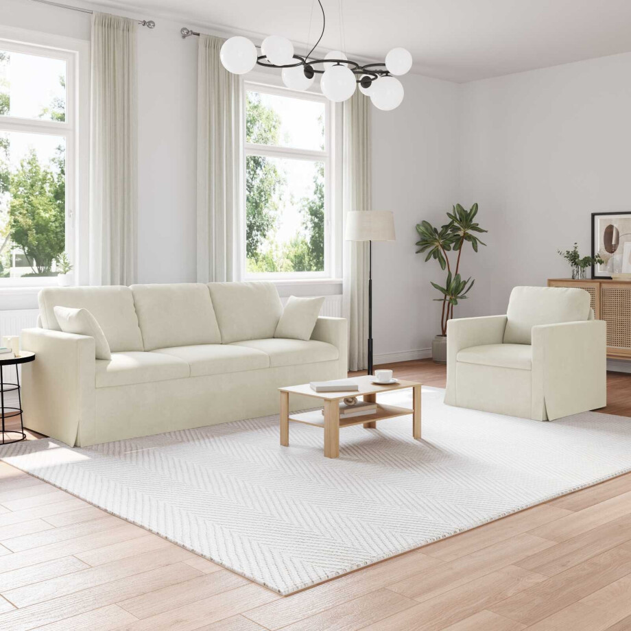 vidaXL Bankstel 2 pcs Crème 198 x 78 x 80 cm Fluweel afbeelding 1