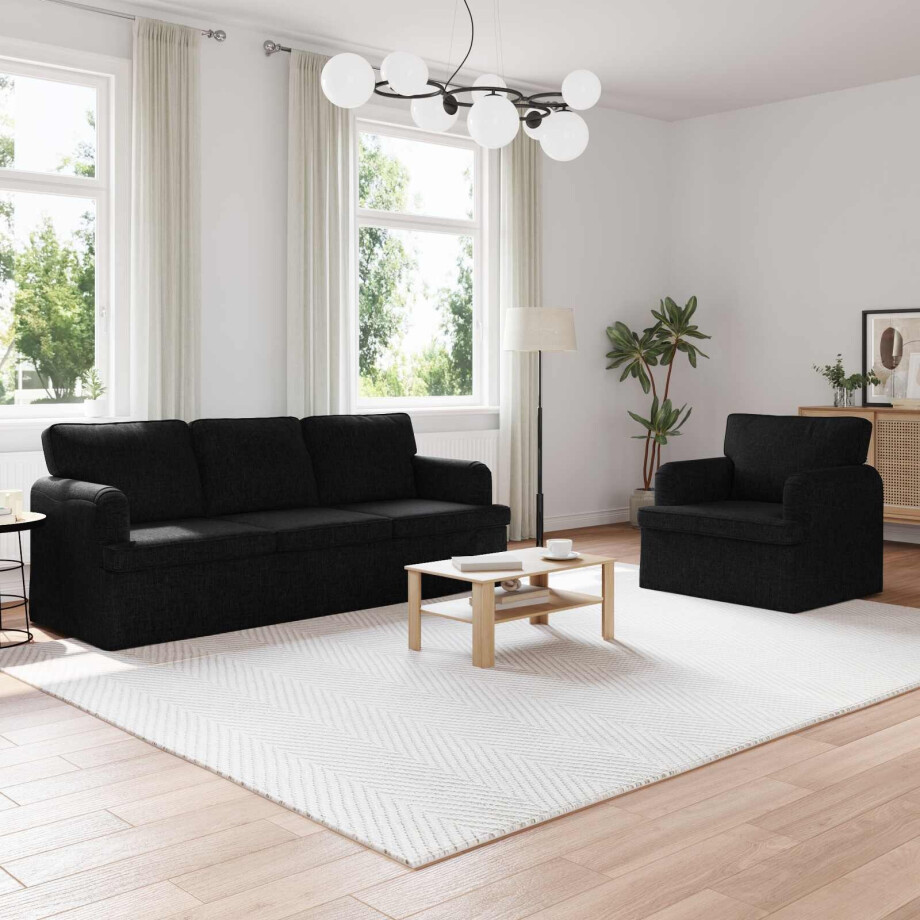 vidaXL Bankstel 2 pcs Zwart 201 x 80 x 85 cm Stof vidaXL Bankstel 2 pcs Zwart 201 x 80 x 85 cm Stof afbeelding 1
