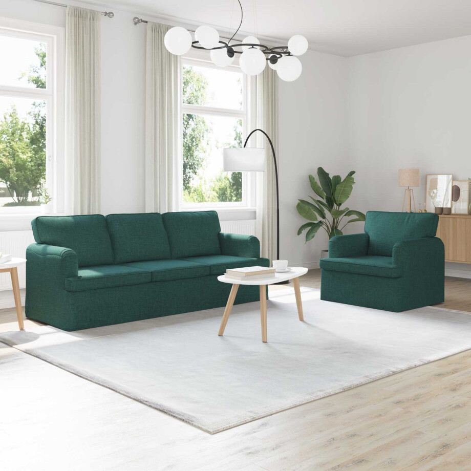 vidaXL Bankstel 2 pcs Donkergroen 201 x 80 x 85 cm Stof vidaXL Bankstel 2 pcs Donkergroen 201 x 80 x 85 cm Stof afbeelding 1
