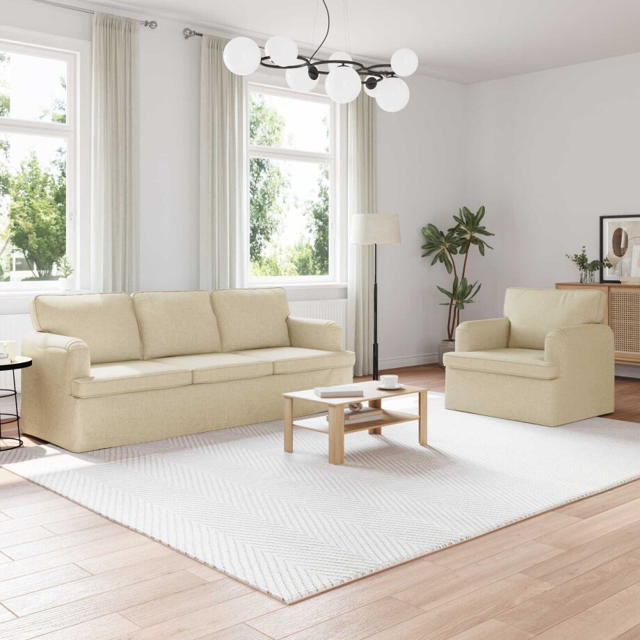 vidaXL Bankstel 2 pcs Crème 201 x 80 x 85 cm Stof vidaXL Bankstel 2 pcs Crème 201 x 80 x 85 cm Stof afbeelding 1