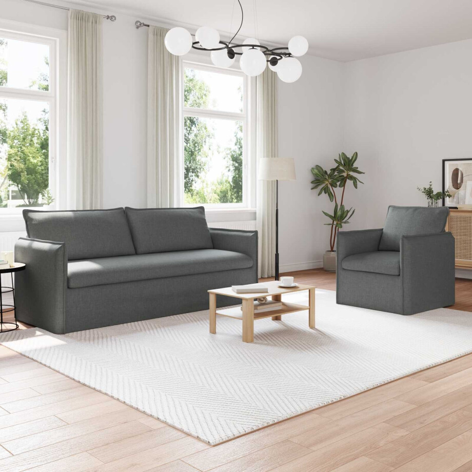 vidaXL Bankstel 2 pcs Donkergrijs 196 x 82 x 85 cm Stof afbeelding 1