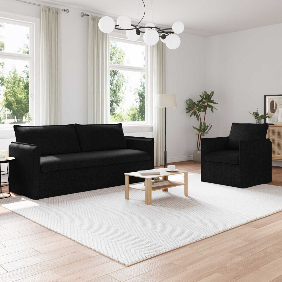 vidaXL Bankstel 2 pcs Zwart 196 x 82 x 85 cm Stof afbeelding 1
