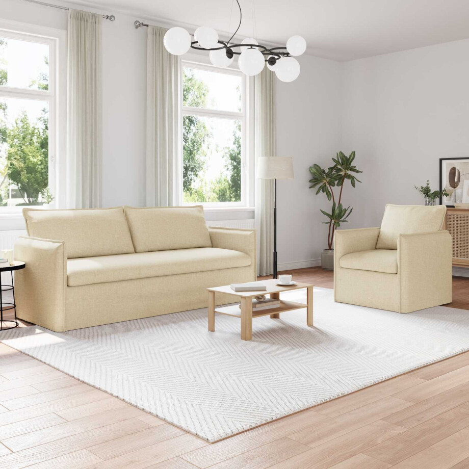 vidaXL Bankstel 2 pcs Crèmekleurig 196 x 82 x 85 cm Stof afbeelding 1