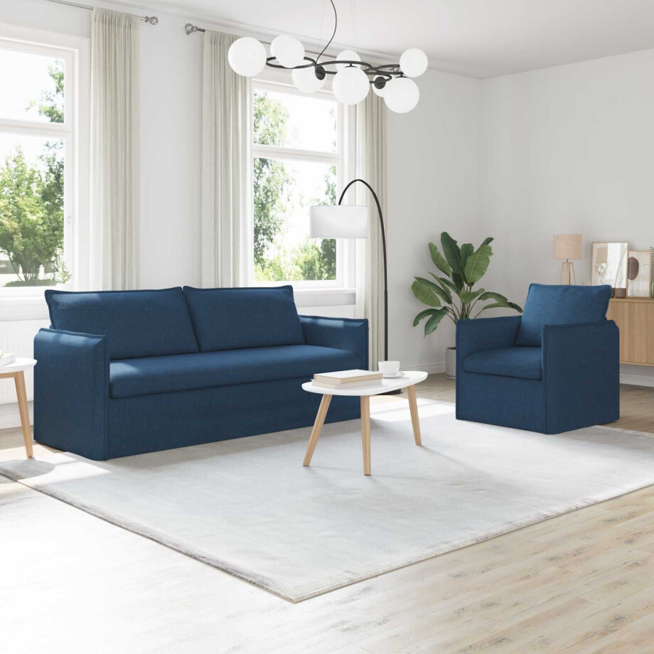 vidaXL Bankstel 2 pcs Blauw 196 x 82 x 85 cm Stof vidaXL Bankstel 2 pcs Blauw 196 x 82 x 85 cm Stof afbeelding 1