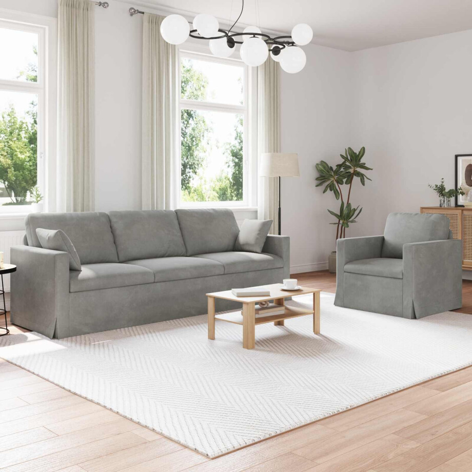 vidaXL Bankstel 2 pcs Lichtgrijs 228 x 78 x 80 cm Fluweel afbeelding 1