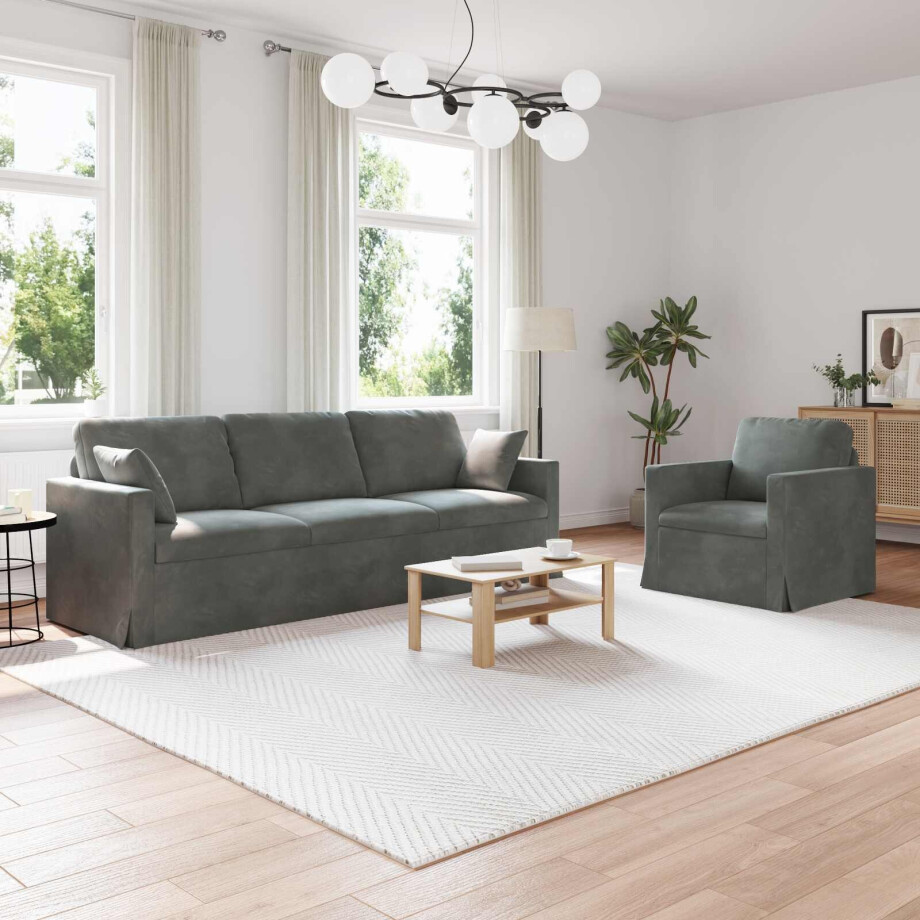 vidaXL Bankstel 2 pcs Donkergrijs 228 x 78 x 80 cm Fluweel afbeelding 1