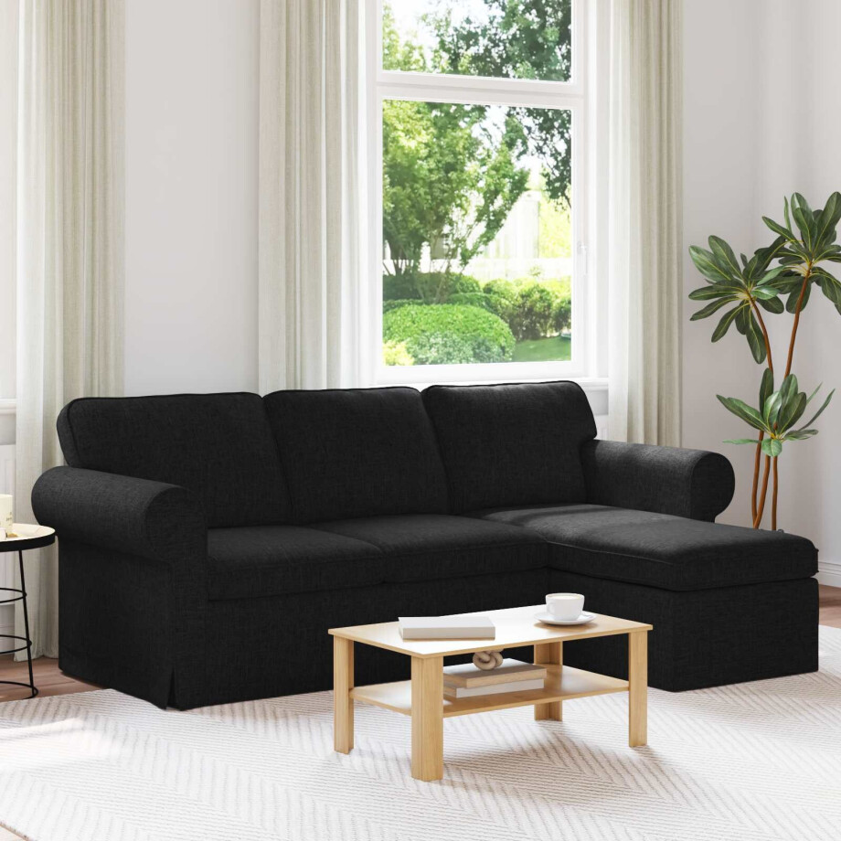vidaXL Bank Zwart 215 x 138 x 80 cm Stof afbeelding 1