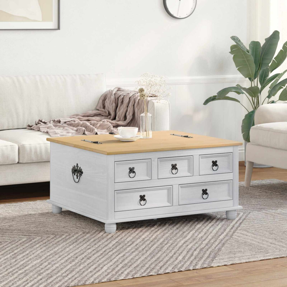 vidaXL storage box met lade Wit 90 x 78 x 45 cm Massief grenenhout afbeelding 1