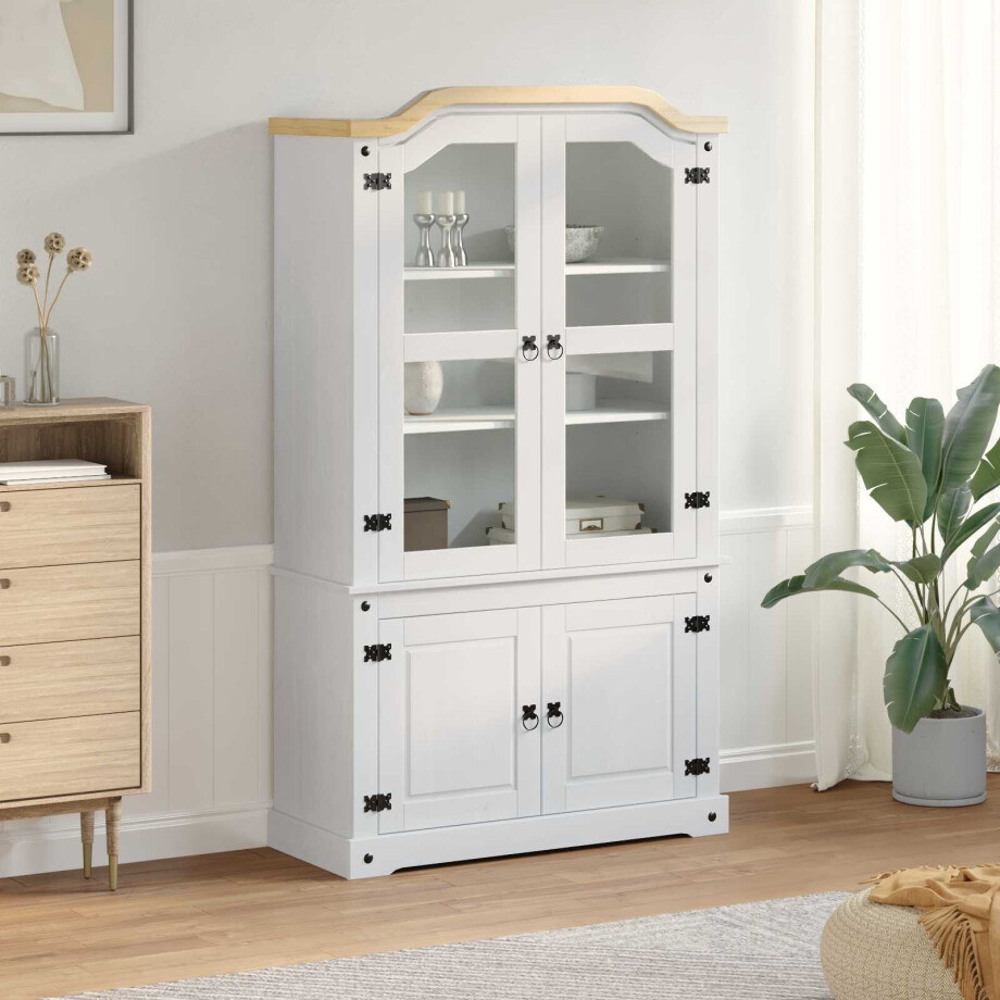vidaXL Vitrinekast Wit 103,5 x 42 x 180 cm Massief grenenhout afbeelding 1