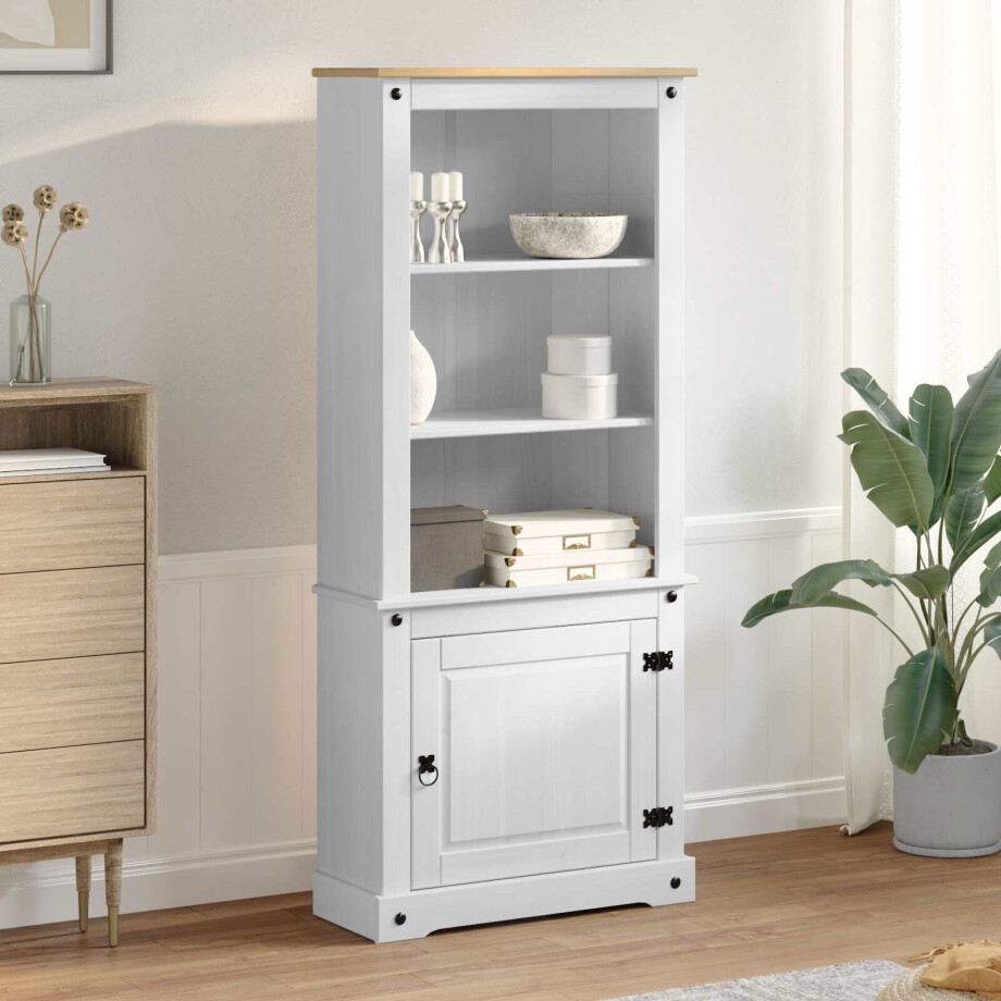 vidaXL Hoge kast Wit 74 x 38 x 170 cm Massief grenenhout afbeelding 1