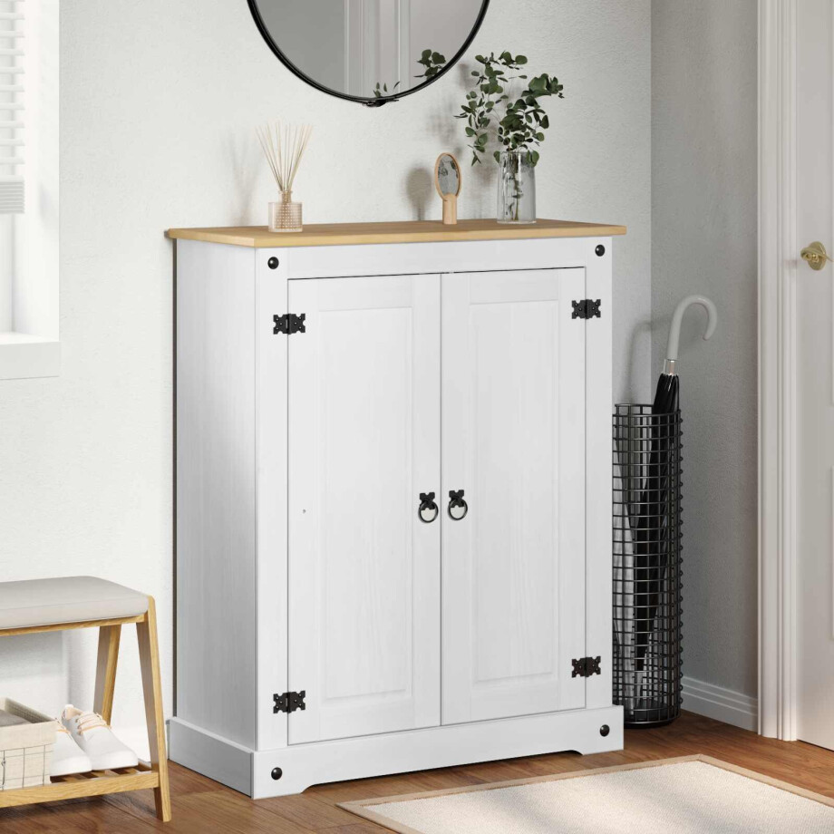 vidaXL Schoenenkast Wit 86 x 38,5 x 108 cm Massief grenenhout afbeelding 1