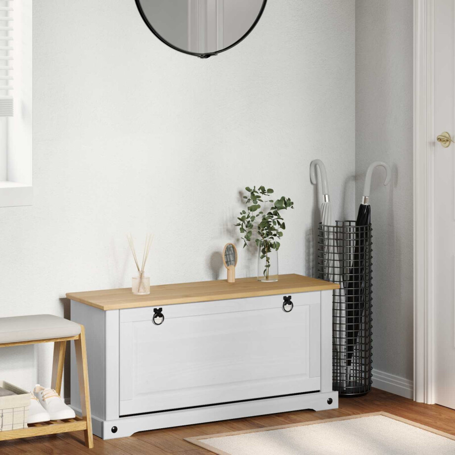 vidaXL Schoenenkast Corona Wit 99 x 32 x 49 cm Massief grenenhout afbeelding 1