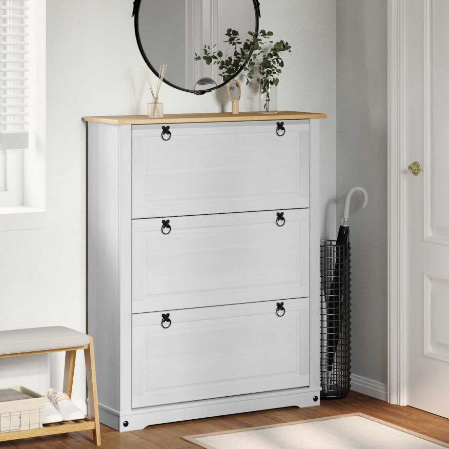 vidaXL Schoenenkast Corona Wit 99 x 32 x 122 cm Massief grenenhout afbeelding 1