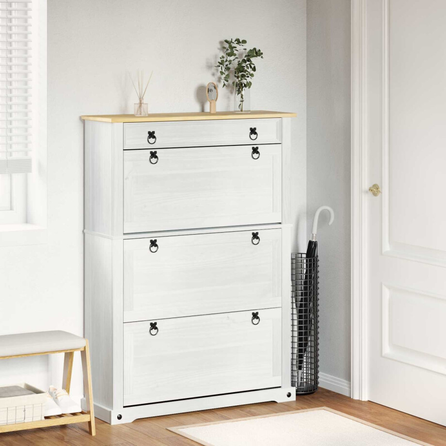 vidaXL Schoenenkast Corona Wit 99 x 32 x 138 cm Massief grenenhout afbeelding 1