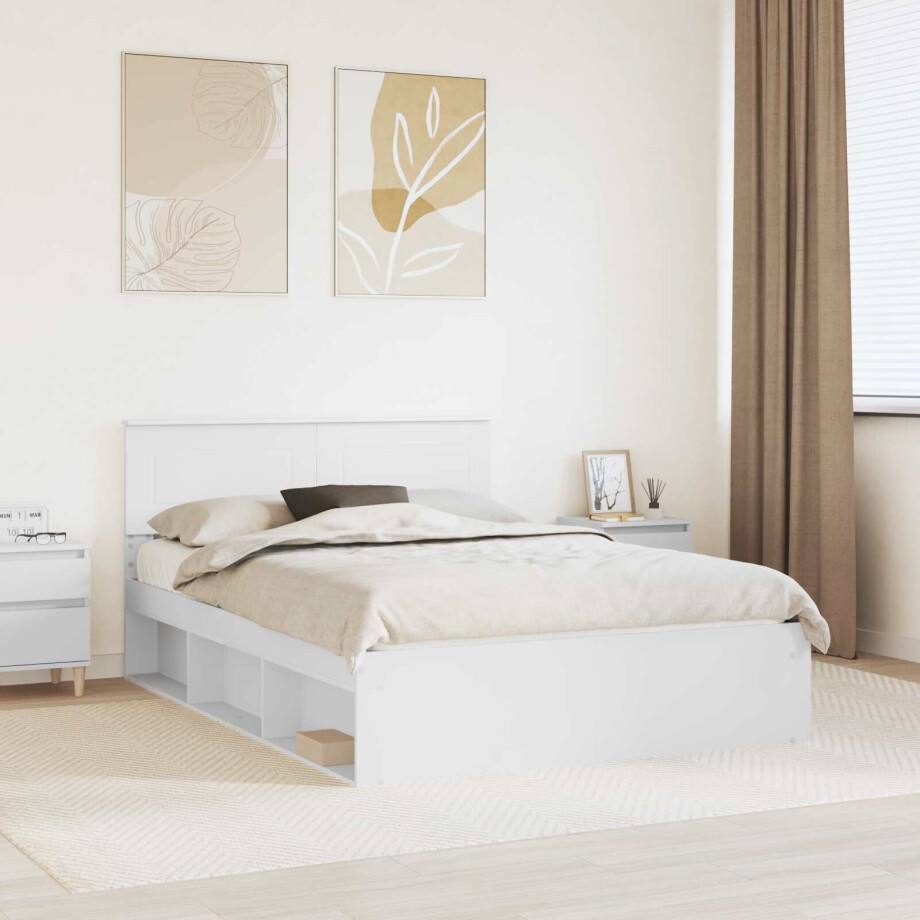 vidaXL Bedframe met hoofdeinde Wit 160 x 200 cm Bewerkt hout vidaXL Bedframe met hoofdeinde Wit 160 x 200 cm Bewerkt hout afbeelding 1