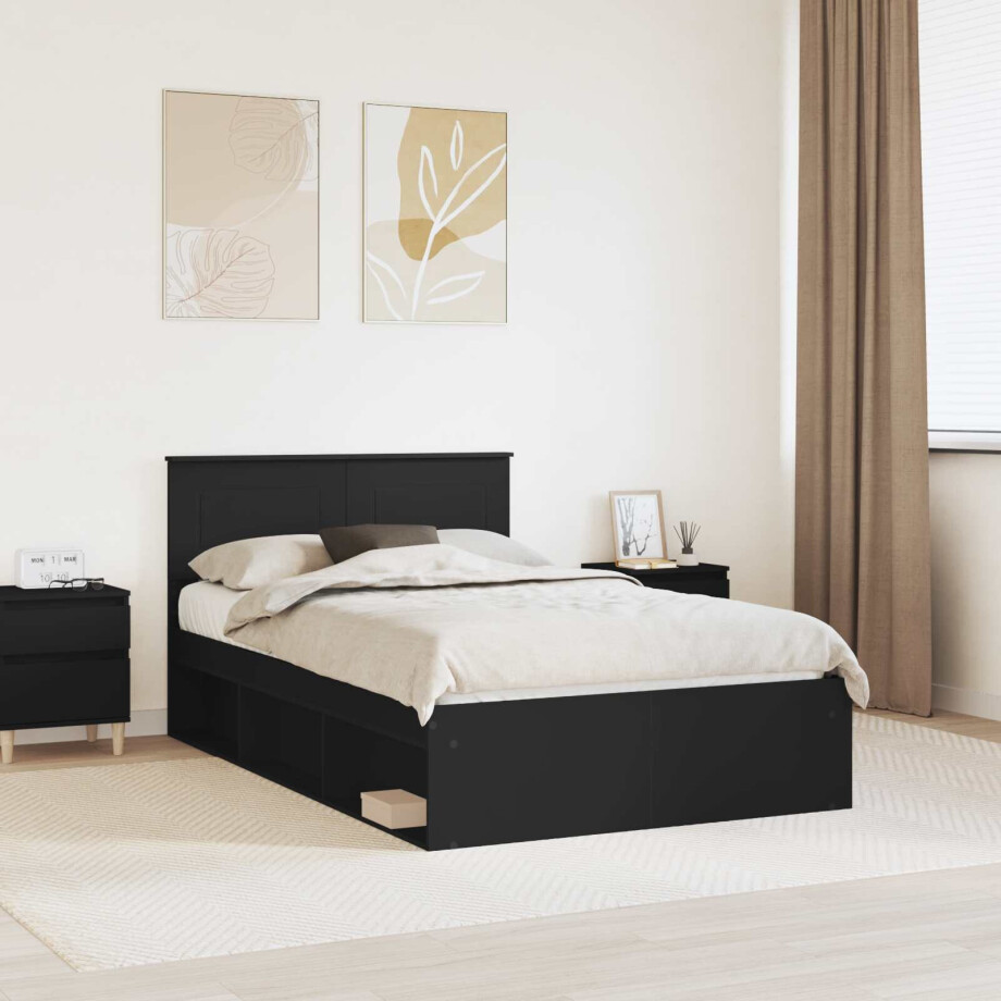 vidaXL Bedframe met hoofdeinde Zwart 120 x 190 cm Bewerkt hout afbeelding 1