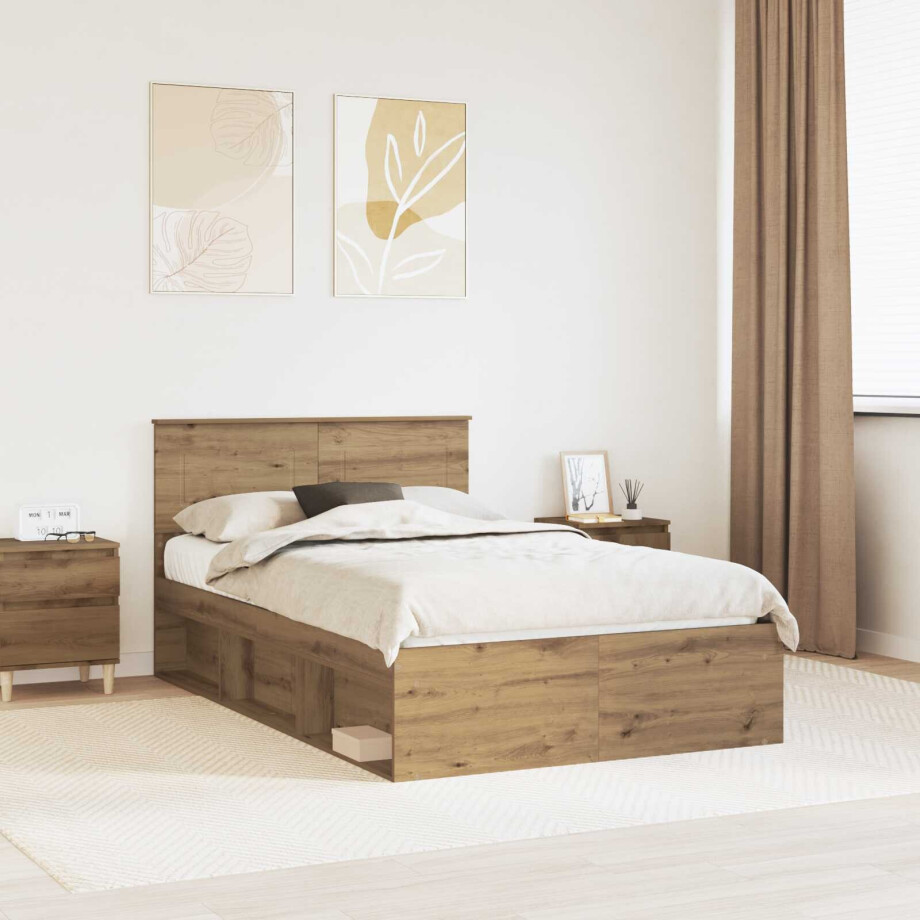 vidaXL Bedframe Ambachtelijk eiken 120 x 190 cm Bewerkt hout afbeelding 1