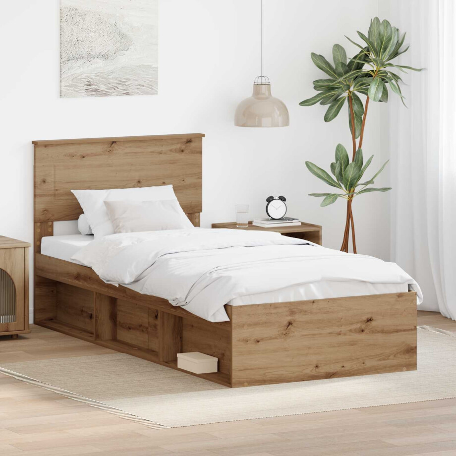 vidaXL Bedframe Ambachtelijk eiken 75 x 190 cm Bewerkt hout afbeelding 1