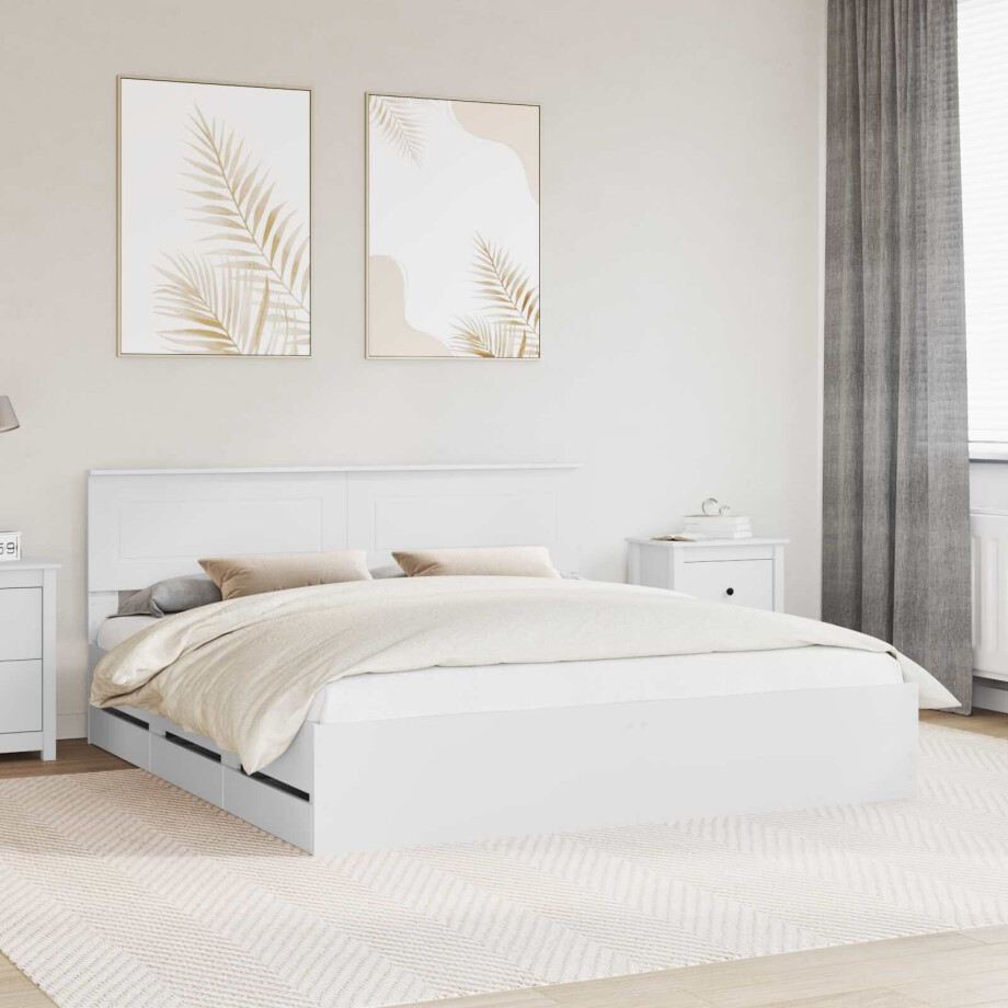 vidaXL Bedframe met lade met opslag Wit 200 x 200 cm Ingenieurshout vidaXL Bedframe met lade met opslag Wit 200 x 200 cm Ingenieurshout afbeelding 1