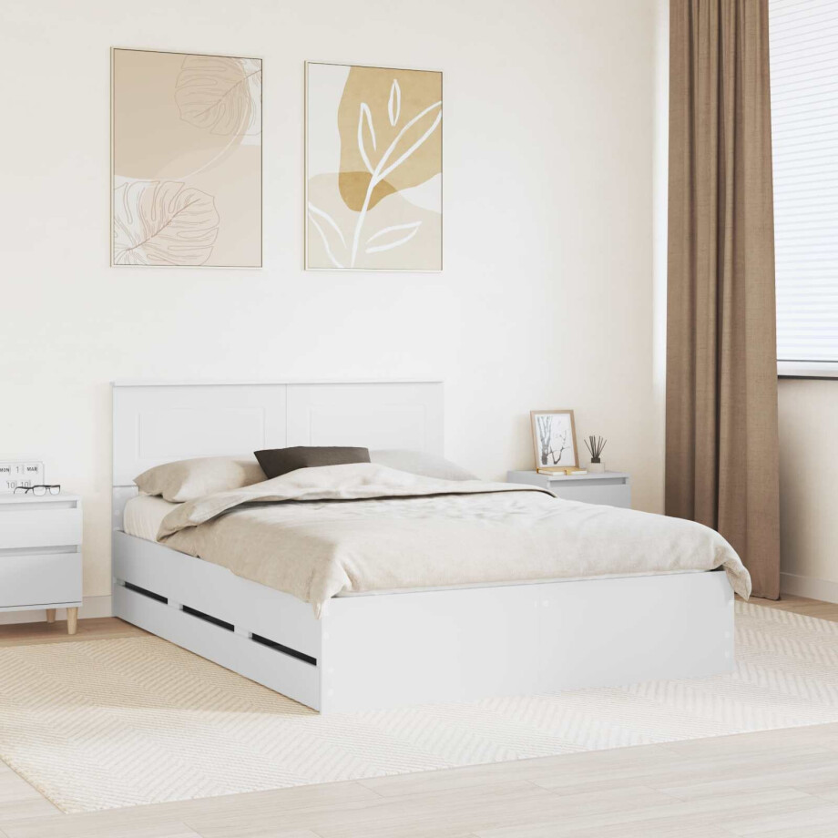 vidaXL Bedframe met lade met opslag Wit 140 x 190 cm Ingenieurshout vidaXL Bedframe met lade met opslag Wit 140 x 190 cm Ingenieurshout afbeelding 1