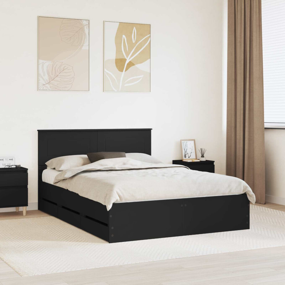 vidaXL Bedframe met lade met opslag Zwart 140 x 190 cm Ingenieurshout vidaXL Bedframe met lade met opslag Zwart 140 x 190 cm Ingenieurshout afbeelding 1