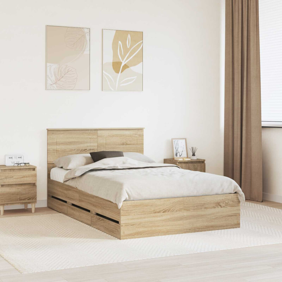 vidaXL Bedframe met lade Sonoma Eiken 120 x 190 cm Ingenieurshout vidaXL Bedframe met lade Sonoma Eiken 120 x 190 cm Ingenieurshout afbeelding 1