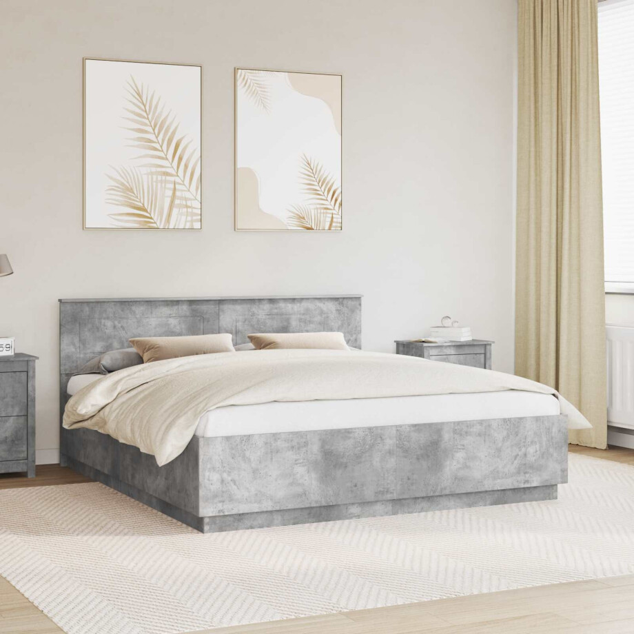 vidaXL Bedframe met hoofdeinde Beton Grijs 200 x 200 cm Bewerkt hout vidaXL Bedframe met hoofdeinde Beton Grijs 200 x 200 cm Bewerkt hout afbeelding 1