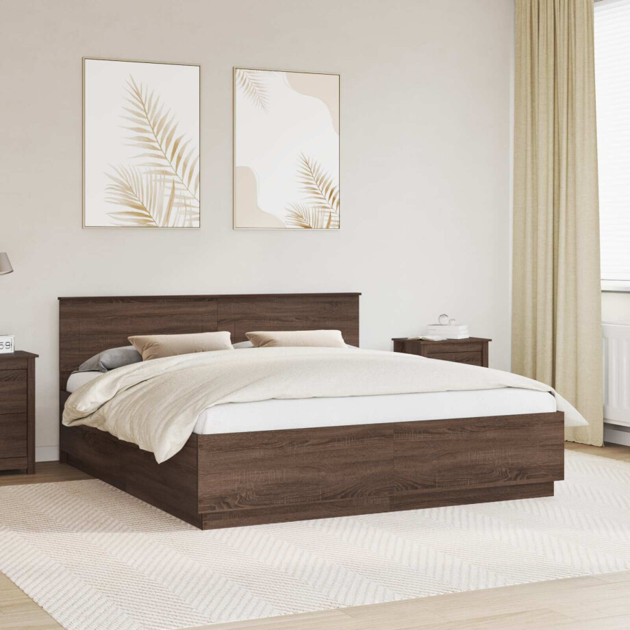 vidaXL Bedframe met hoofdeinde Bruin Eiken 200 x 200 cm Bewerkt hout afbeelding 1