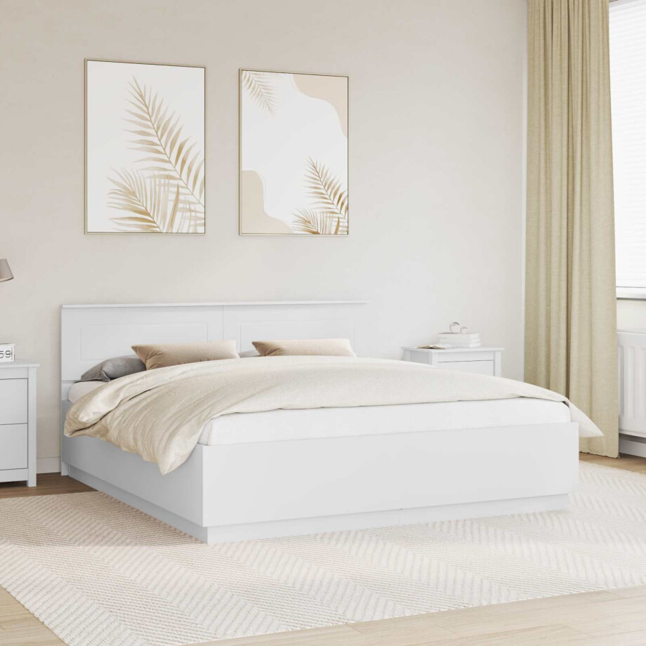 vidaXL Bedframe met LED-striplichten Wit 180 x 200 cm Bewerkt hout afbeelding 1