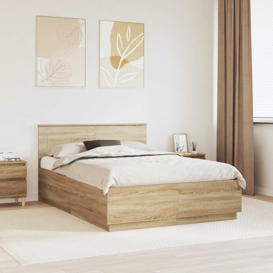 vidaXL Bedframe met hoofdeinde Sonoma Eiken 160 x 200 cm Bewerkt hout vidaXL Bedframe met hoofdeinde Sonoma Eiken 160 x 200 cm Bewerkt hout afbeelding 1