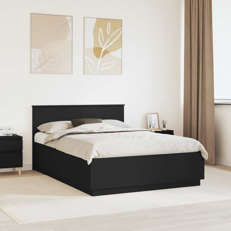 vidaXL Bedframe met hoofdeinde Zwart 150 x 200 cm Bewerkt hout vidaXL Bedframe met hoofdeinde Zwart 150 x 200 cm Bewerkt hout afbeelding 1