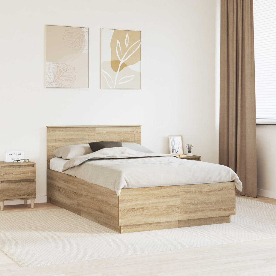 vidaXL Bedframe met hoofdeinde Sonoma Eiken 120 x 200 cm Bewerkt hout vidaXL Bedframe met hoofdeinde Sonoma Eiken 120 x 200 cm Bewerkt hout afbeelding 1