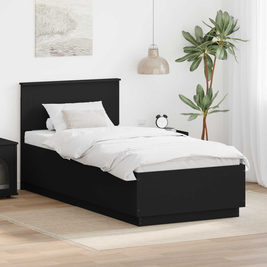 vidaXL Bedframe met LED-striplichten Zwart 100 x 200 cm Bewerkt hout afbeelding 1
