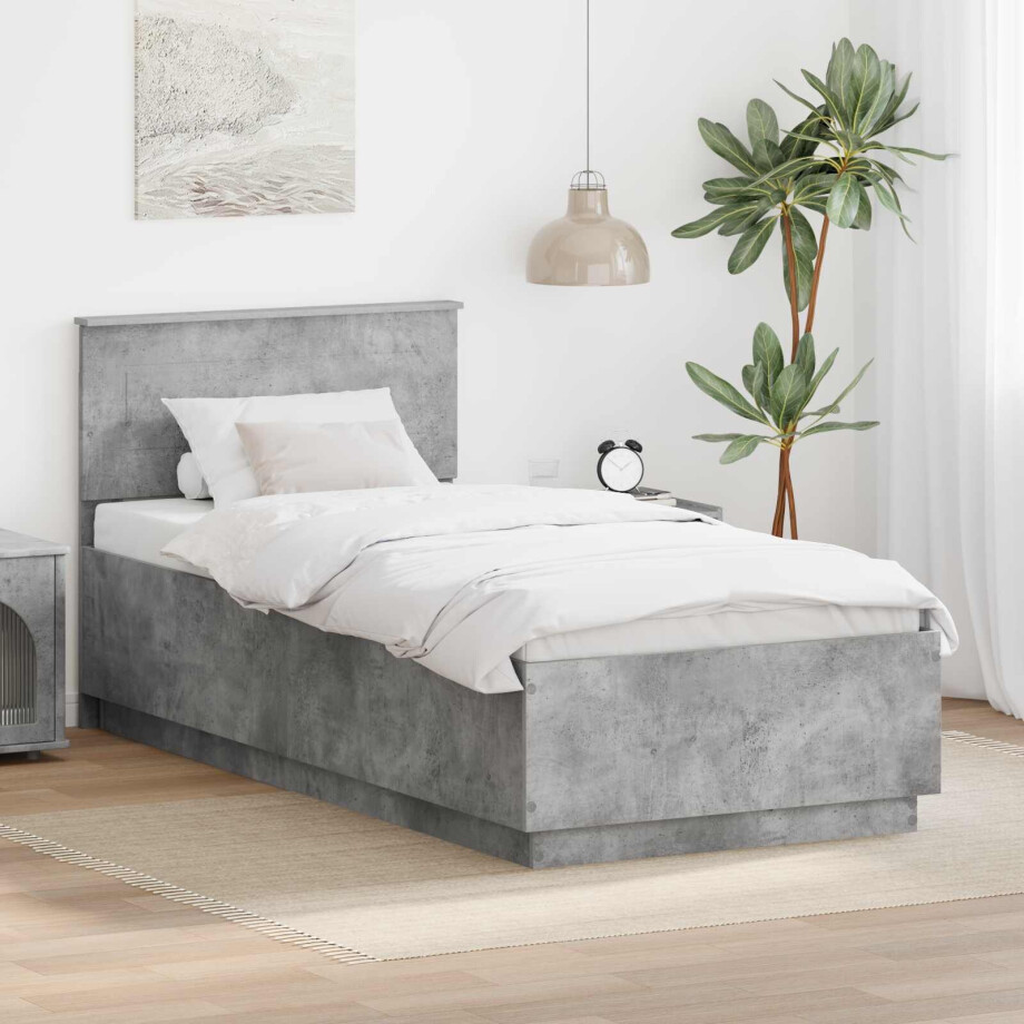 vidaXL Bedframe met hoofdeinde Beton Grijs 100 x 200 cm Bewerkt hout afbeelding 1