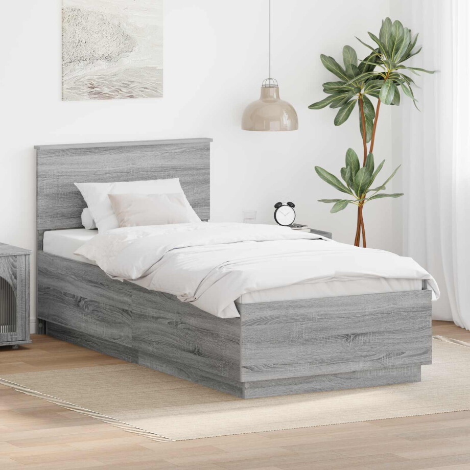 vidaXL Bedframe met hoofdeinde Grijs Sonoma 100 x 200 cm Bewerkt hout afbeelding 1