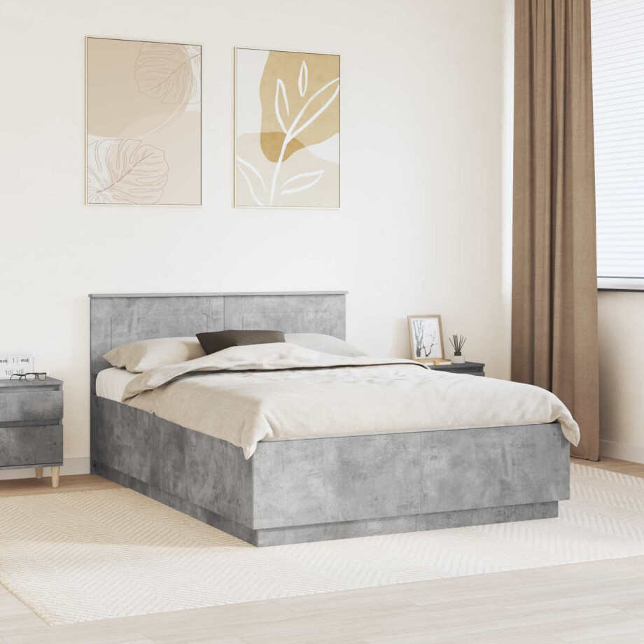 vidaXL Bedframe met hoofdeinde Betongrijs 140 x 190 cm Bewerkt hout afbeelding 1