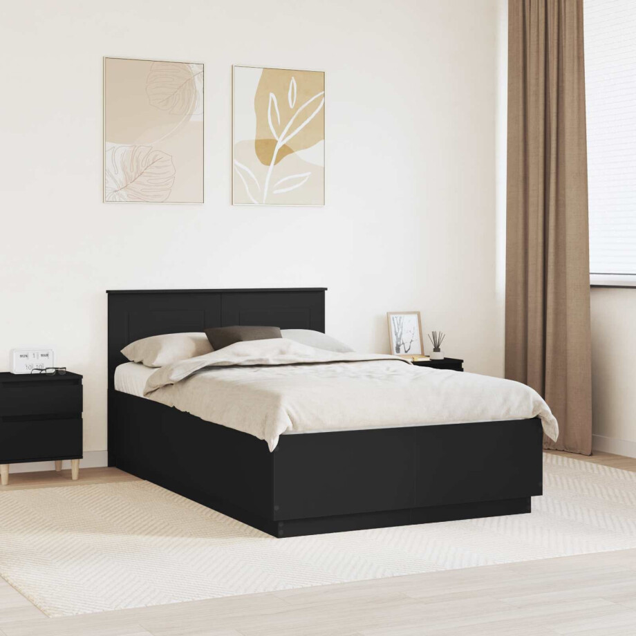 vidaXL Bedframe met hoofdeinde Zwart 120 x 190 cm Bewerkt hout vidaXL Bedframe met hoofdeinde Zwart 120 x 190 cm Bewerkt hout afbeelding 1
