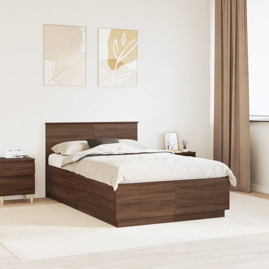 vidaXL Bedframe met hoofdeinde Bruin eiken 120 x 190 cm Bewerkt hout afbeelding 1