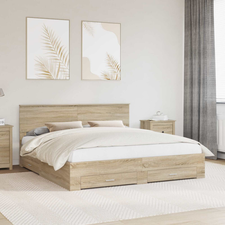 vidaXL Bedframe met hoofdeinde Sonoma Eiken 200 x 200 cm Bewerkt hout vidaXL Bedframe met hoofdeinde Sonoma Eiken 200 x 200 cm Bewerkt hout afbeelding 1