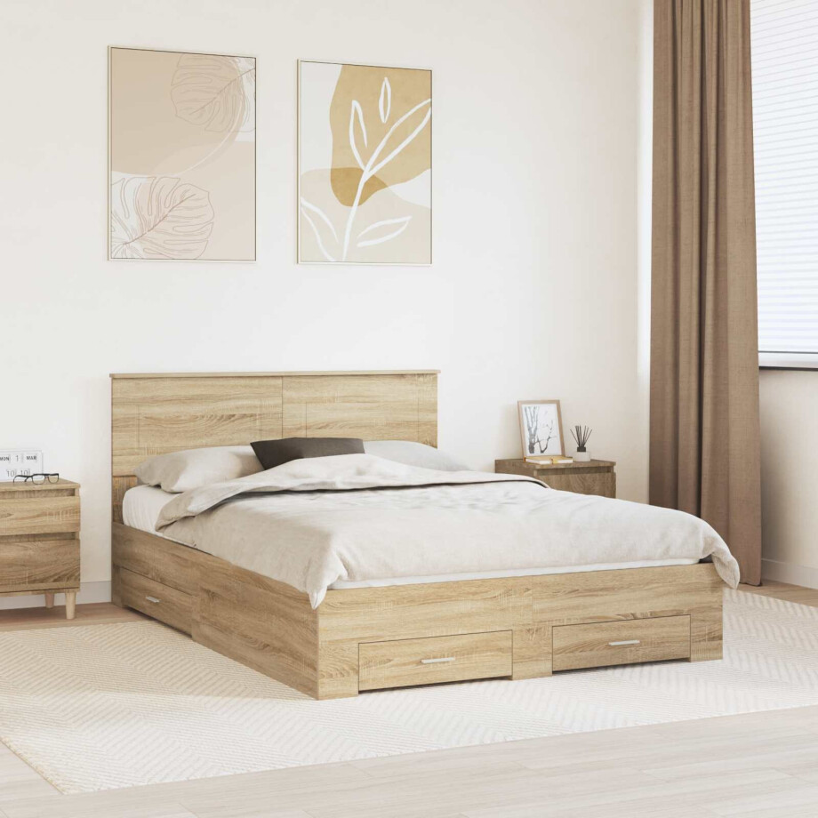 vidaXL Bedframe met hoofdeinde Sonoma Eiken 140 x 200 cm Bewerkt hout vidaXL Bedframe met hoofdeinde Sonoma Eiken 140 x 200 cm Bewerkt hout afbeelding 1