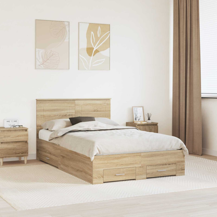 vidaXL Bedframe met hoofdeinde Sonoma Eiken 120 x 200 cm Bewerkt hout vidaXL Bedframe met hoofdeinde Sonoma Eiken 120 x 200 cm Bewerkt hout afbeelding 1