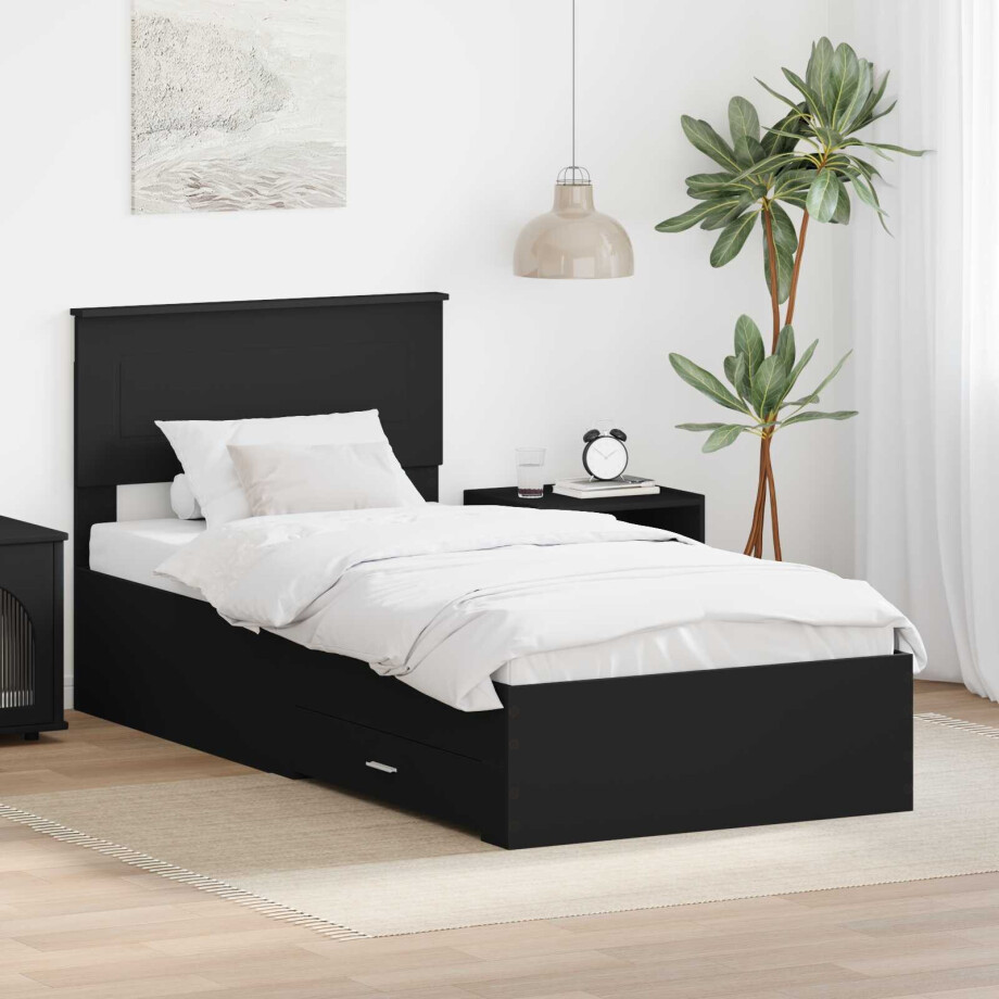 vidaXL Bedframe met lade Zwart en Zilver 100 x 200 cm Bewerkt hout afbeelding 1