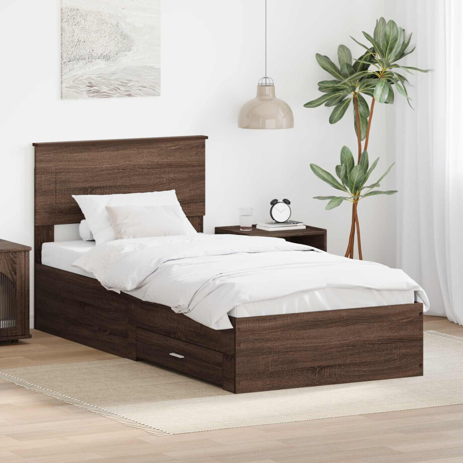 vidaXL Bedframe Bruin Eiken en Zilver 100 x 200 cm Bewerkt hout afbeelding 1