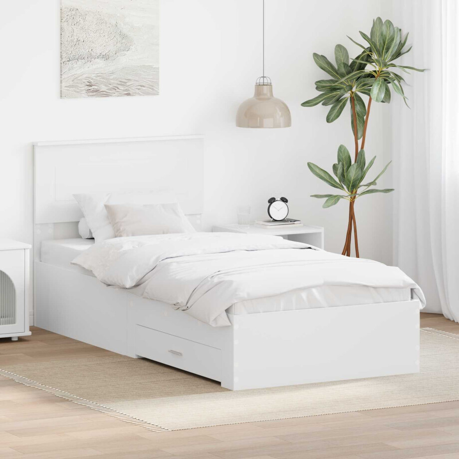 vidaXL Bedframe met hoofdeinde met lade Wit 90 x 190 cm Bewerkt hout vidaXL Bedframe met hoofdeinde met lade Wit 90 x 190 cm Bewerkt hout afbeelding 1