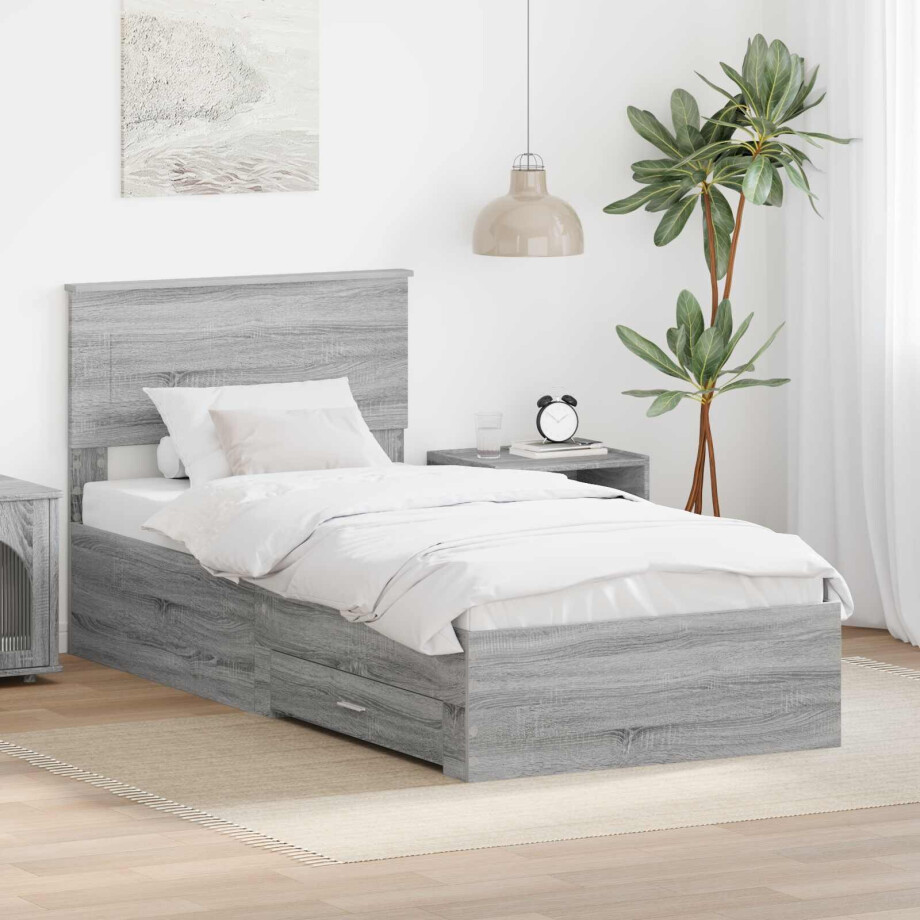 vidaXL Bedframe met hoofdeinde Grijs Sonoma 90 x 190 cm Bewerkt hout afbeelding 1